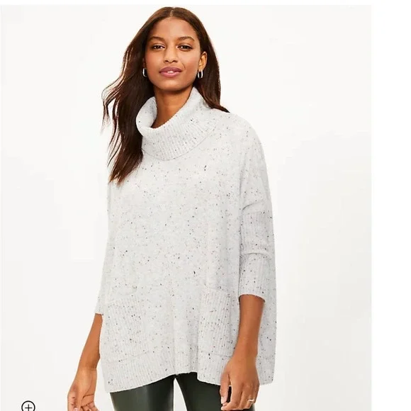 LOFT White Flecked Pocket Poncho Sweater - Picture 10 of 10